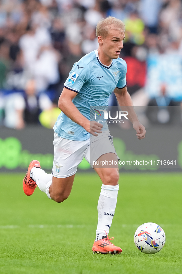 Gustav Isaksen of SS Lazio during the Serie A Enilive match between SS Lazio and Genoa CF at Stadio Olimpico on October 27, 2024 in Rome, It...