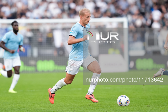 Gustav Isaksen of SS Lazio during the Serie A Enilive match between SS Lazio and Genoa CF at Stadio Olimpico on October 27, 2024 in Rome, It...