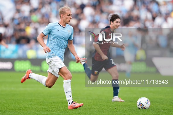 Gustav Isaksen of SS Lazio during the Serie A Enilive match between SS Lazio and Genoa CF at Stadio Olimpico on October 27, 2024 in Rome, It...