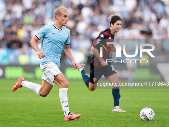 Gustav Isaksen of SS Lazio during the Serie A Enilive match between SS Lazio and Genoa CF at Stadio Olimpico on October 27, 2024 in Rome, It...