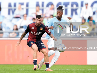 Stefano Sabelli of Genoa CFC and Tijjani Noslin of SS Lazio compete for the ball during the Serie A Enilive match between SS Lazio and Genoa...