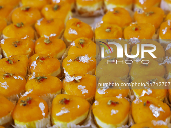 Traditional Indian sweets are displayed at a sweet shop for the upcoming festival of Diwali in Mississauga, Ontario, Canada, on October 26,...