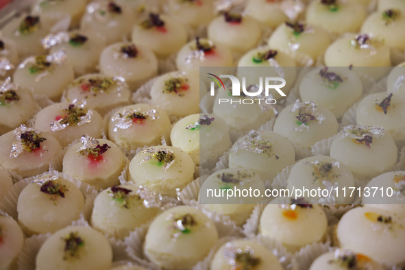 Traditional Indian sweets are displayed at a sweet shop for the upcoming festival of Diwali in Mississauga, Ontario, Canada, on October 26,...