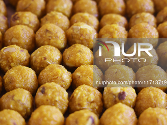 Laddus (a traditional Indian sweet) are displayed at a sweet shop for the upcoming festival of Diwali in Mississauga, Ontario, Canada, on Oc...