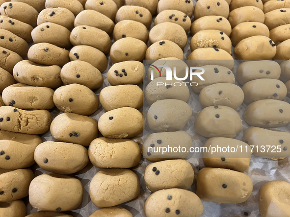 Traditional Indian sweets are displayed at a sweet shop for the upcoming festival of Diwali in Mississauga, Ontario, Canada, on October 26,...