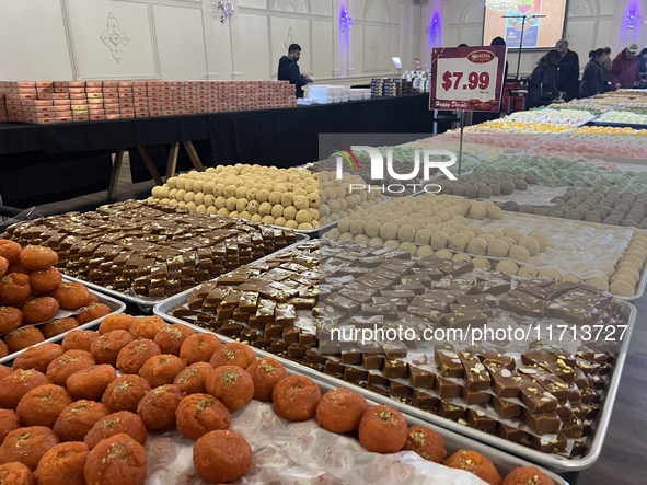 Traditional Indian sweets are displayed at a sweet shop for the upcoming festival of Diwali in Mississauga, Ontario, Canada, on October 26,...