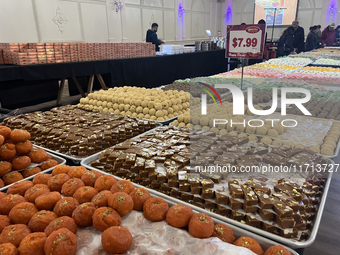 Traditional Indian sweets are displayed at a sweet shop for the upcoming festival of Diwali in Mississauga, Ontario, Canada, on October 26,...