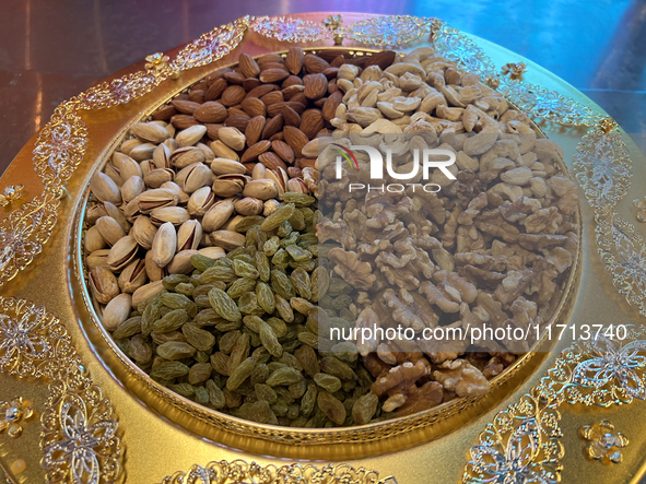 Nuts are displayed at a sweet shop for the upcoming festival of Diwali in Mississauga, Ontario, Canada, on October 26, 2024. 