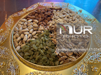 Nuts are displayed at a sweet shop for the upcoming festival of Diwali in Mississauga, Ontario, Canada, on October 26, 2024. (