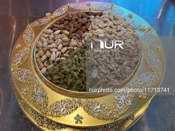 Nuts are displayed at a sweet shop for the upcoming festival of Diwali in Mississauga, Ontario, Canada, on October 26, 2024. 