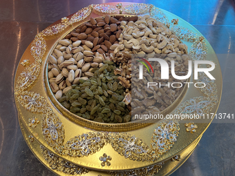 Nuts are displayed at a sweet shop for the upcoming festival of Diwali in Mississauga, Ontario, Canada, on October 26, 2024. (