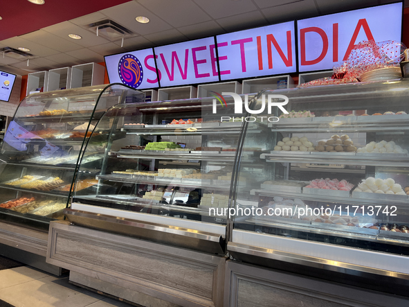 Traditional Indian sweets are displayed at a sweet shop for the upcoming festival of Diwali in Mississauga, Ontario, Canada, on October 26,...