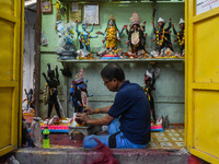 Artisans and workers make idols of Goddess Kali ahead of the Kali Puja festival in Kolkata, India, on October 27, 2024. (