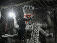 Artisans and workers make idols of Goddess Kali ahead of the Kali Puja festival in Kolkata, India, on October 27, 2024. (