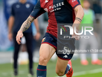 Alessandro Zanoli of Genoa CFC  during the Serie A Enilive match between SS Lazio and Genoa CF at Stadio Olimpico on October 27, 2024 in Rom...