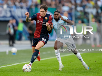 Alessandro Zanoli of Genoa CFC and Nuno Tavares of SS Lazio compete for the ball during the Serie A Enilive match between SS Lazio and Genoa...