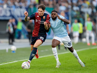 Alessandro Zanoli of Genoa CFC and Nuno Tavares of SS Lazio compete for the ball during the Serie A Enilive match between SS Lazio and Genoa...