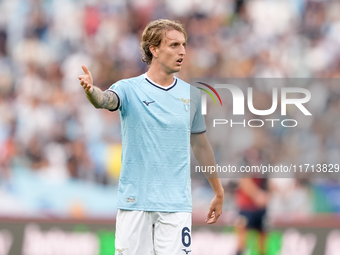 Nicolo' Rovella of SS Lazio gestures during the Serie A Enilive match between SS Lazio and Genoa CF at Stadio Olimpico on October 27, 2024 i...