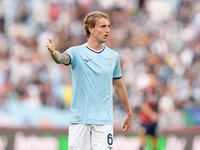 Nicolo' Rovella of SS Lazio gestures during the Serie A Enilive match between SS Lazio and Genoa CF at Stadio Olimpico on October 27, 2024 i...