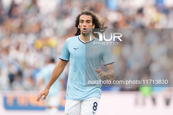 Matteo Guendouzi of SS Lazio gestures during the Serie A Enilive match between SS Lazio and Genoa CF at Stadio Olimpico on October 27, 2024...