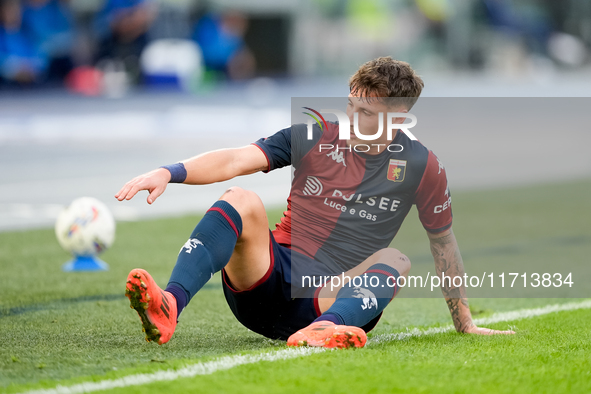 Andrea Pinamonti of Genoa CFC looks dejected during the Serie A Enilive match between SS Lazio and Genoa CF at Stadio Olimpico on October 27...