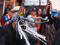 A person participates in the ''Tecuan Tlaloc'' exhibition, a project of The Jaen Cartoneria collective, to honor the God Tlaloc and pay trib...