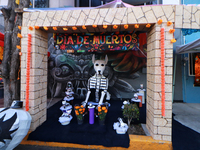 Cardboard skulls are seen during the ''Tecuan Tlaloc'' exhibition, a project of The Jaen Cartoneria collective, in honor of the God Tlaloc a...