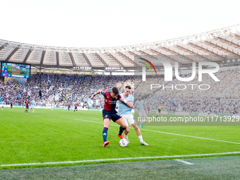 Andrea Pinamonti of Genoa CFC and Gil Patric of SS Lazio compete for the ball during the Serie A Enilive match between SS Lazio and Genoa CF...