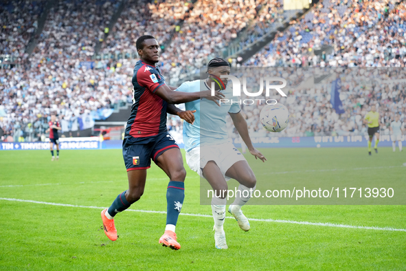 David Ankeye of Genoa CFC and Nuno Tavares of SS Lazio compete for the ball during the Serie A Enilive match between SS Lazio and Genoa CF a...