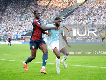 David Ankeye of Genoa CFC and Nuno Tavares of SS Lazio compete for the ball during the Serie A Enilive match between SS Lazio and Genoa CF a...