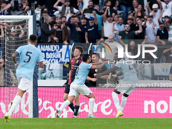 Pedro of SS Lazio celebrates after scoring second goal during the Serie A Enilive match between SS Lazio and Genoa CF at Stadio Olimpico on...