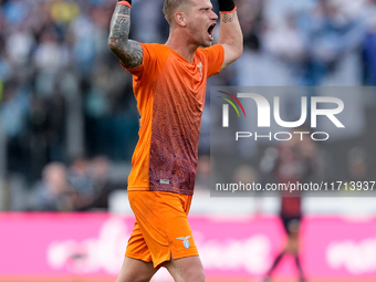 Ivan Provedel of SS Lazio celebrates after Pedro scored second goal during the Serie A Enilive match between SS Lazio and Genoa CF at Stadio...