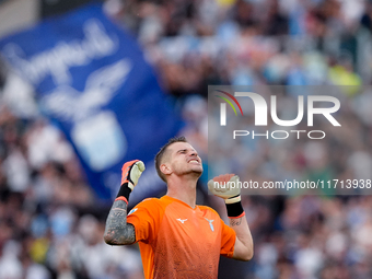 Ivan Provedel of SS Lazio celebrates after Pedro scored second goal during the Serie A Enilive match between SS Lazio and Genoa CF at Stadio...