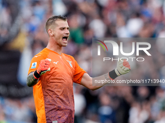 Ivan Provedel of SS Lazio celebrates after Pedro scored second goal during the Serie A Enilive match between SS Lazio and Genoa CF at Stadio...