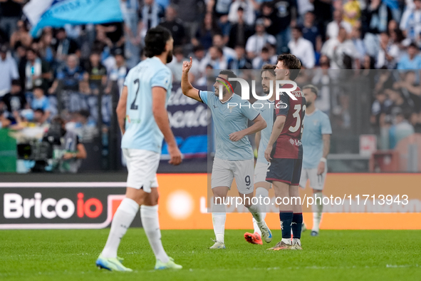 Pedro of SS Lazio celebrates after scoring second goal during the Serie A Enilive match between SS Lazio and Genoa CF at Stadio Olimpico on...