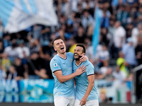 Pedro of SS Lazio celebrates with Gil Patric after scoring second goal during the Serie A Enilive match between SS Lazio and Genoa CF at Sta...