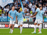 Pedro of SS Lazio celebrates after scoring second goal during the Serie A Enilive match between SS Lazio and Genoa CF at Stadio Olimpico on...