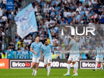 Pedro of SS Lazio celebrates after scoring second goal during the Serie A Enilive match between SS Lazio and Genoa CF at Stadio Olimpico on...