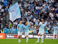 Pedro of SS Lazio celebrates after scoring second goal during the Serie A Enilive match between SS Lazio and Genoa CF at Stadio Olimpico on...