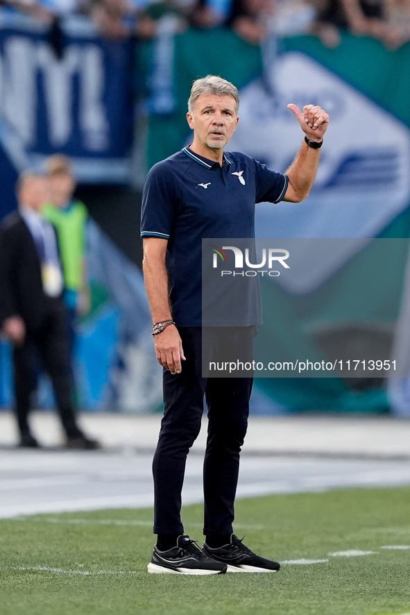 Marco Baroni head coach of SS Lazio gestures during the Serie A Enilive match between SS Lazio and Genoa CF at Stadio Olimpico on October 27...