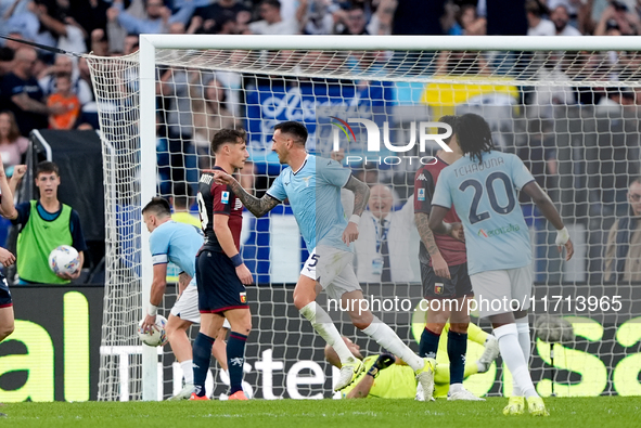 Matias Vecino of SS Lazio celebrates after scoring third goal during the Serie A Enilive match between SS Lazio and Genoa CF at Stadio Olimp...