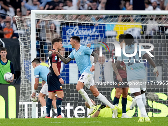 Matias Vecino of SS Lazio celebrates after scoring third goal during the Serie A Enilive match between SS Lazio and Genoa CF at Stadio Olimp...