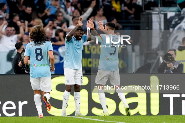 Matias Vecino of SS Lazio celebrates after scoring third goal during the Serie A Enilive match between SS Lazio and Genoa CF at Stadio Olimp...