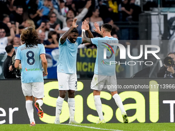 Matias Vecino of SS Lazio celebrates after scoring third goal during the Serie A Enilive match between SS Lazio and Genoa CF at Stadio Olimp...