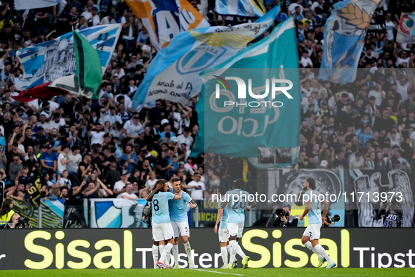 Matias Vecino of SS Lazio celebrates after scoring third goal during the Serie A Enilive match between SS Lazio and Genoa CF at Stadio Olimp...