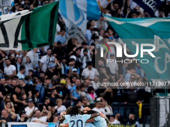 Matias Vecino of SS Lazio celebrates after scoring third goal during the Serie A Enilive match between SS Lazio and Genoa CF at Stadio Olimp...