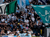 Matias Vecino of SS Lazio celebrates after scoring third goal during the Serie A Enilive match between SS Lazio and Genoa CF at Stadio Olimp...