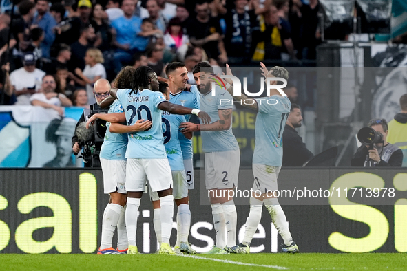 Matias Vecino of SS Lazio celebrates after scoring third goal during the Serie A Enilive match between SS Lazio and Genoa CF at Stadio Olimp...