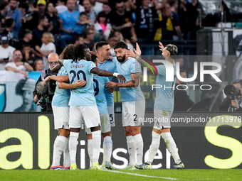 Matias Vecino of SS Lazio celebrates after scoring third goal during the Serie A Enilive match between SS Lazio and Genoa CF at Stadio Olimp...