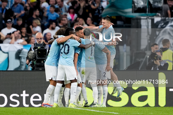 Matias Vecino of SS Lazio celebrates after scoring third goal during the Serie A Enilive match between SS Lazio and Genoa CF at Stadio Olimp...